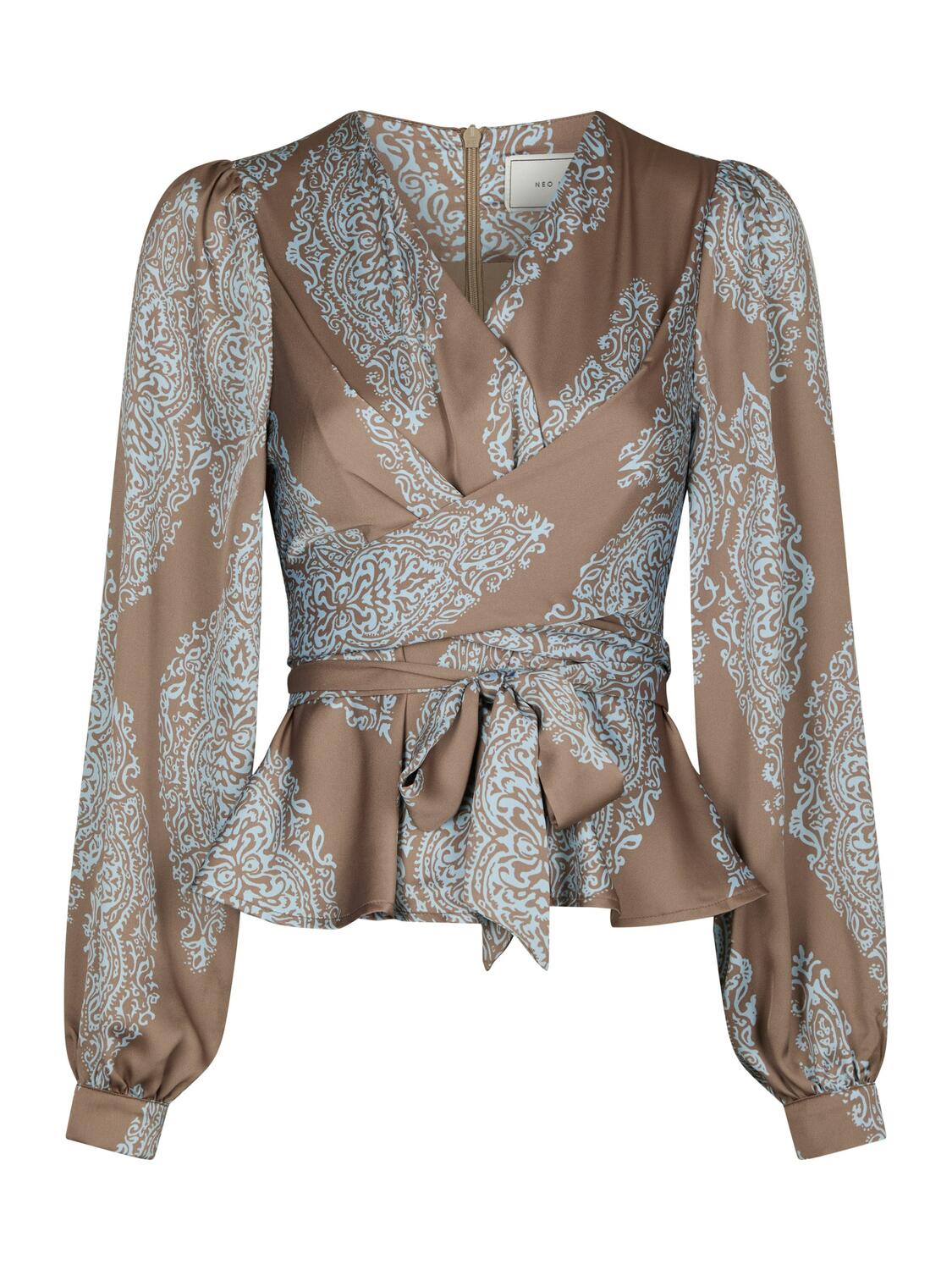 Rista Paisley Drop bluse - Dark Taupe/Light Blue